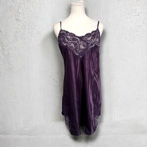 Vintage Elegant Purple Lace Trim Slip Dress Dark Fairycore Whimsygoth M